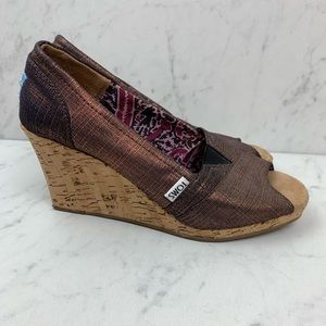 TOMS Metallic Copper Calypso Cork Wedges Size 8